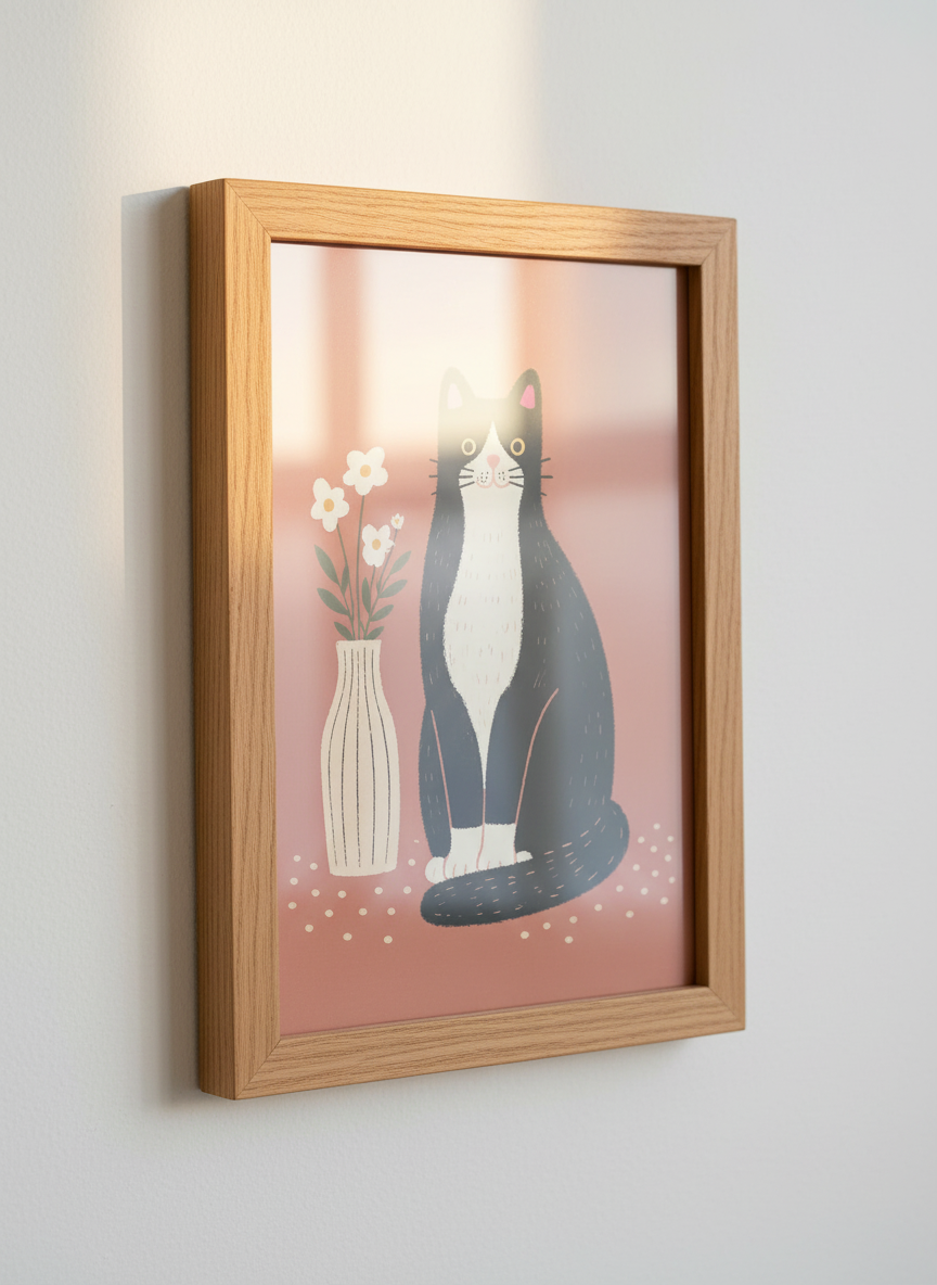 Tuxedo Cat &amp; Flowers Wall Art | Mid Century Kitten Decor | Boho Pet Lover Gift