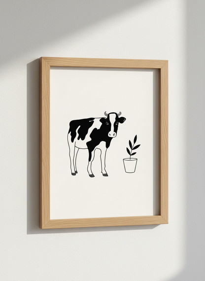 Minimalist Holstein Cow Wall Art Print | Farmhouse Kitchen Decor | Neutral Animal Abstract Poster | Digital Download Available