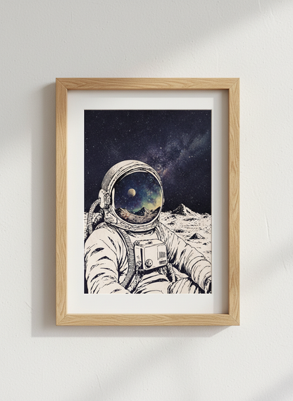 Cosmic Astronaut Wall Art Print | Space Decor | Sci-Fi Poster | Celestial Art | Moon Art | Gift for Him | Unframed, Framed, Digital
