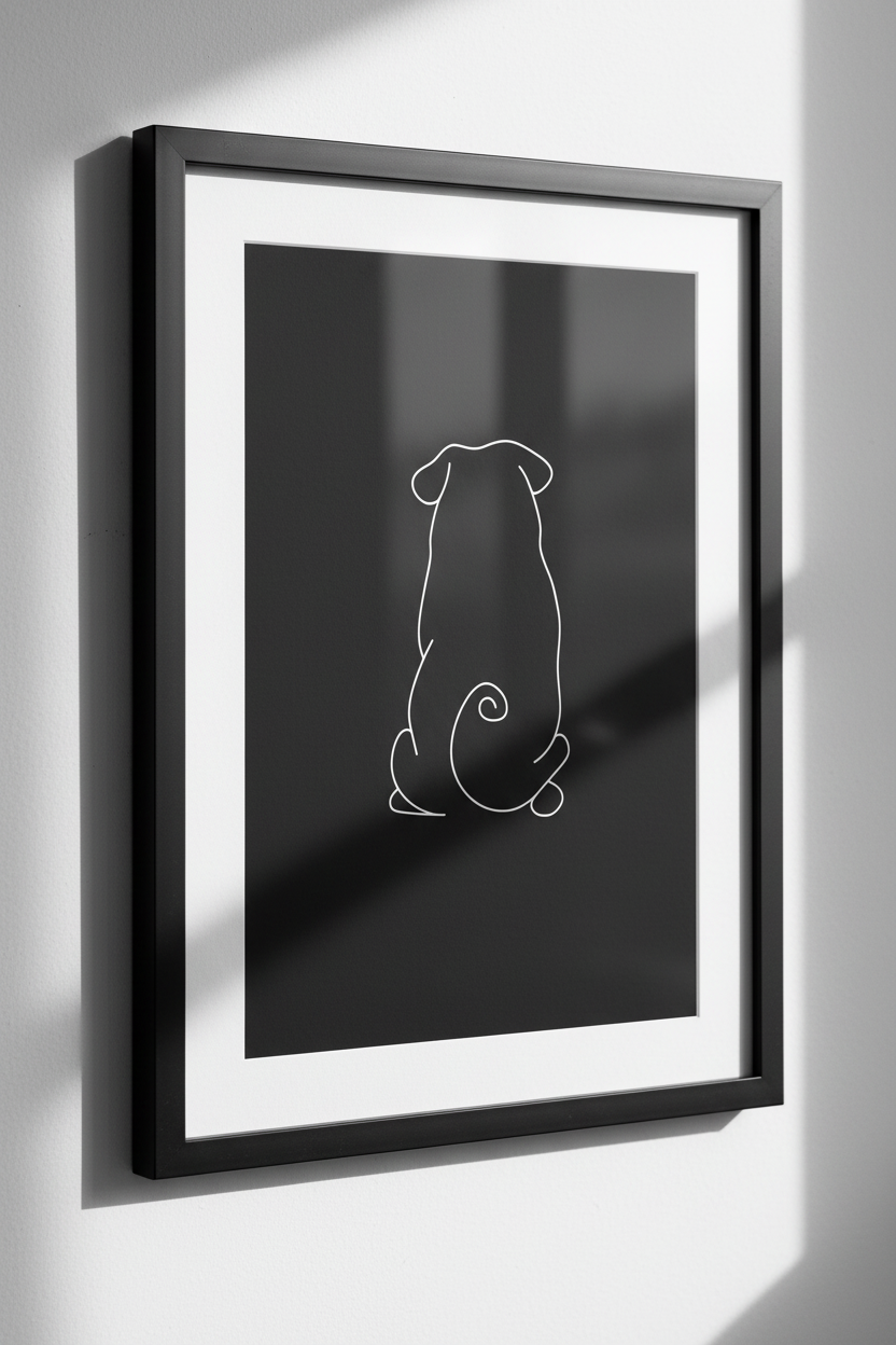 Minimalist Pug Line Art Print, Black &amp; White Dog Wall Art, Animal Lover Gift, Modern Home Decor, Pet Illustration Poster