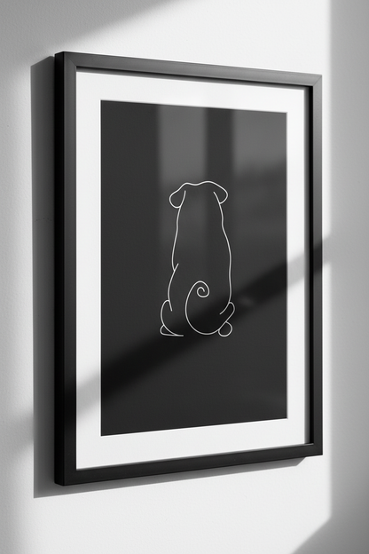 Minimalist Pug Line Art Print, Black &amp; White Dog Wall Art, Animal Lover Gift, Modern Home Decor, Pet Illustration Poster
