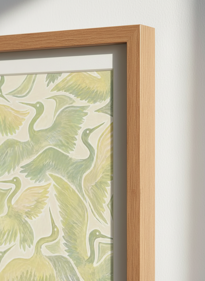 Abstract Crane Wall Art Print | Boho Living Room Decor | Sage Green Bird Poster | Neutral Bedroom Print | Calming Nursery Wall Art