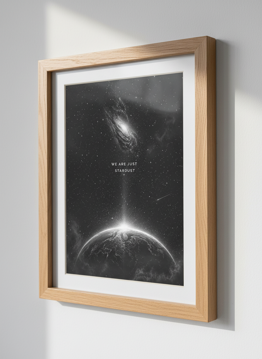 Cosmic Stardust Quote Wall Art | Black &amp; White Space Decor, Galaxy Print