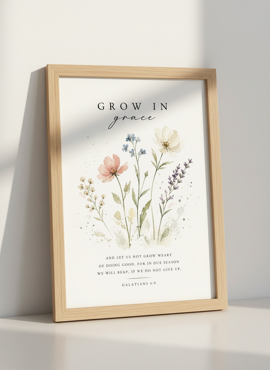 Bible Verse Wall Art | Watercolour Floral Print, Nursery Decor