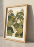 Zen Forest Landscape Wall Art | Japanese Nature Decor, Gold Green Art Print