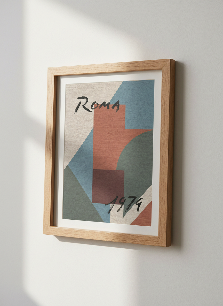 Abstract Geometric Roma 1974 Wall Art Print | Mid Century Modern Decor | Vintage City Travel Poster | Unframed, Framed, Digital