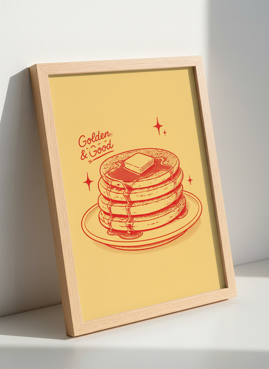 Pancakes Wall Art | Golden &amp; Good Kitchen Decor | Retro Diner Poster Print