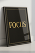 Focus Gold Lettering Wall Art Poster Print | Black Motivational Home Decor | Modern Typography Wall Hanging Art Print
