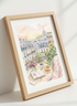 Paris Balcony View Art Print | Aesthetic Watercolor Cityscape Decor
