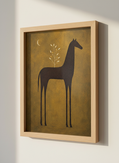 Mystical Horse Wall Art | Abstract Animal Print, Gold Home Decor | Boho Nursery Poster