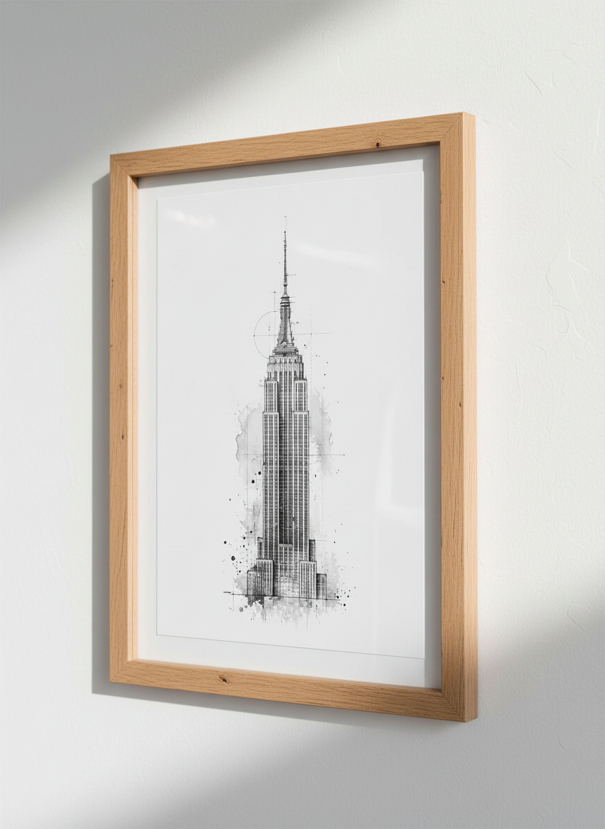 Empire State Building Sketch Art Print | NYC Skyline Decor, Architectural Drawing Poster