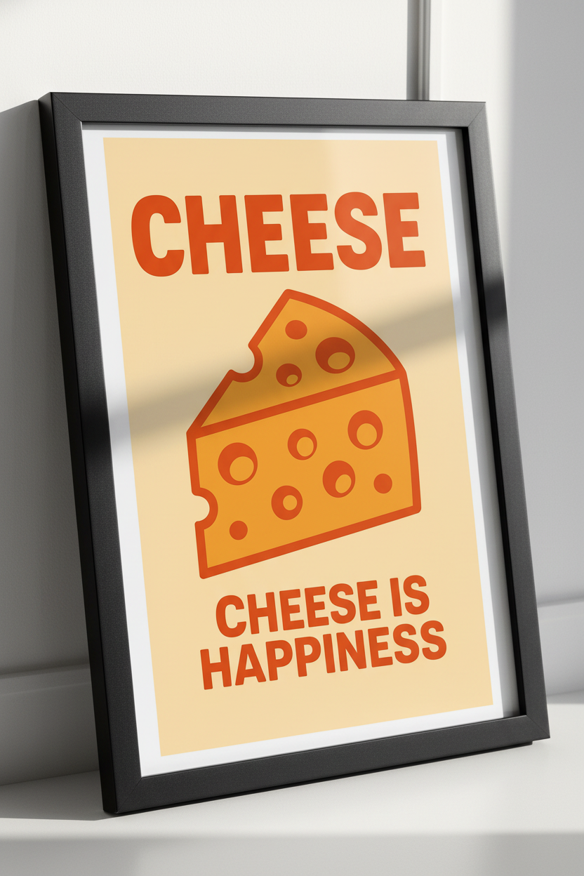 Cheese is Happiness Wall Art Print | Funny Kitchen Decor Poster | Food Pun Home Decor | Modern Dining Room Art