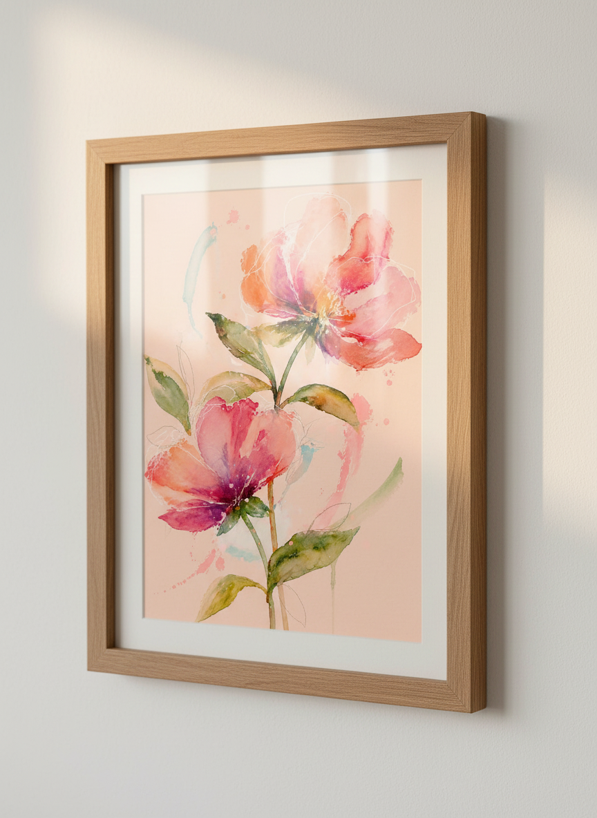 Watercolor Flower Art Print | Blush Pink Floral Botanical Wall Decor, Boho Bedroom