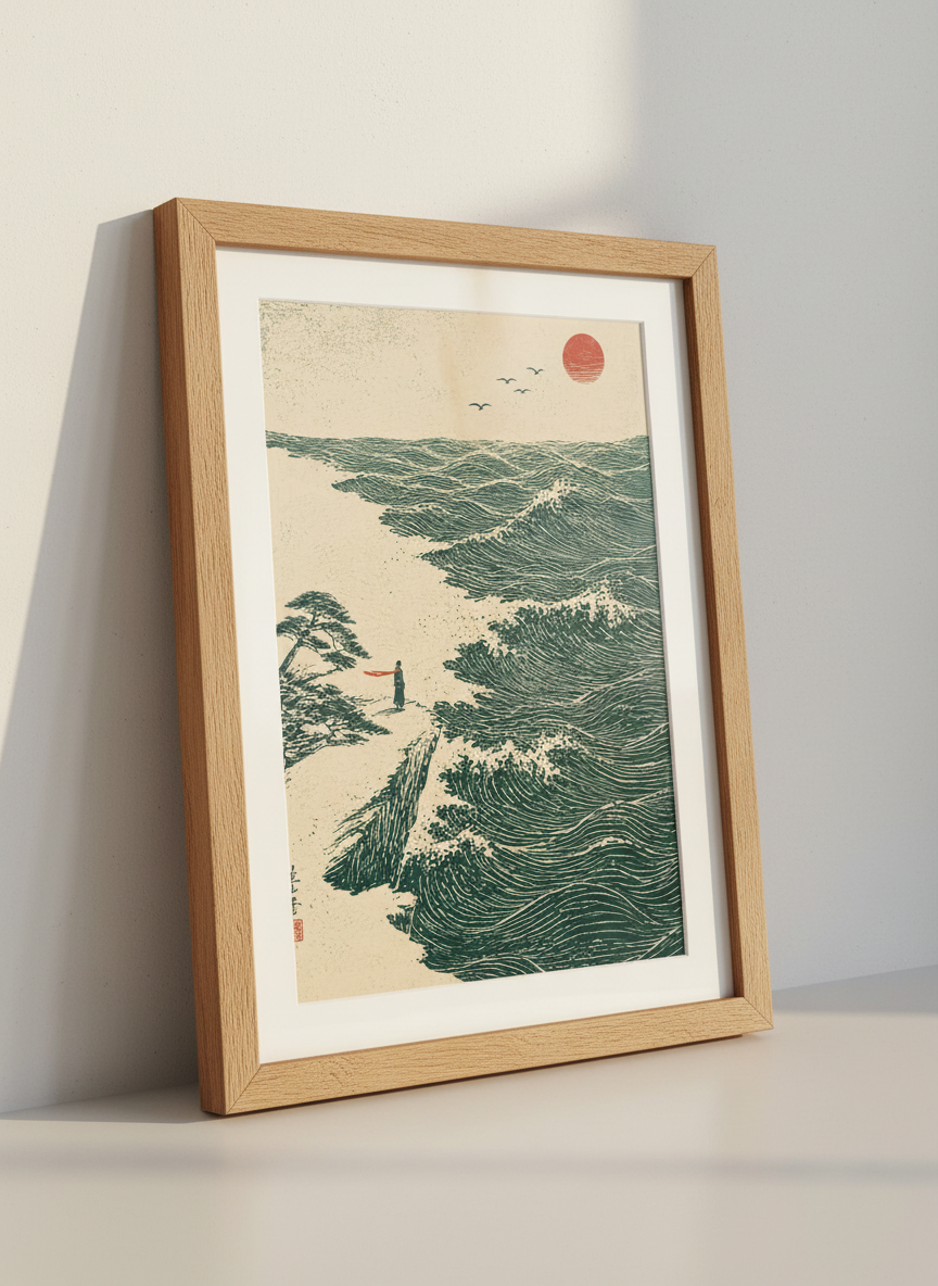 Zen Ocean Art Print | Japanese Landscape Wall Decor | Cottagecore Vintage Art
