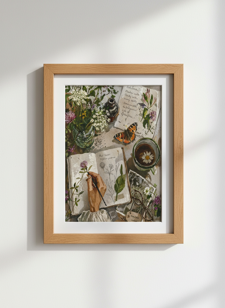 Cottagecore Botanical Art Print | Vintage Meadowcore Decor | Dark Academia Poster