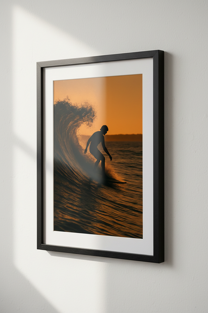 Aesthetic Surfer Sunset Wall Art Print | Coastal Beach Decor | Surf Vibe Poster | Framed Unframed Digital Download