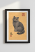 British Shorthair Cat Art Print | Traditional Japanese Style Cat Wall Art | Gray Cat Poster | Unique Pet Home Decor