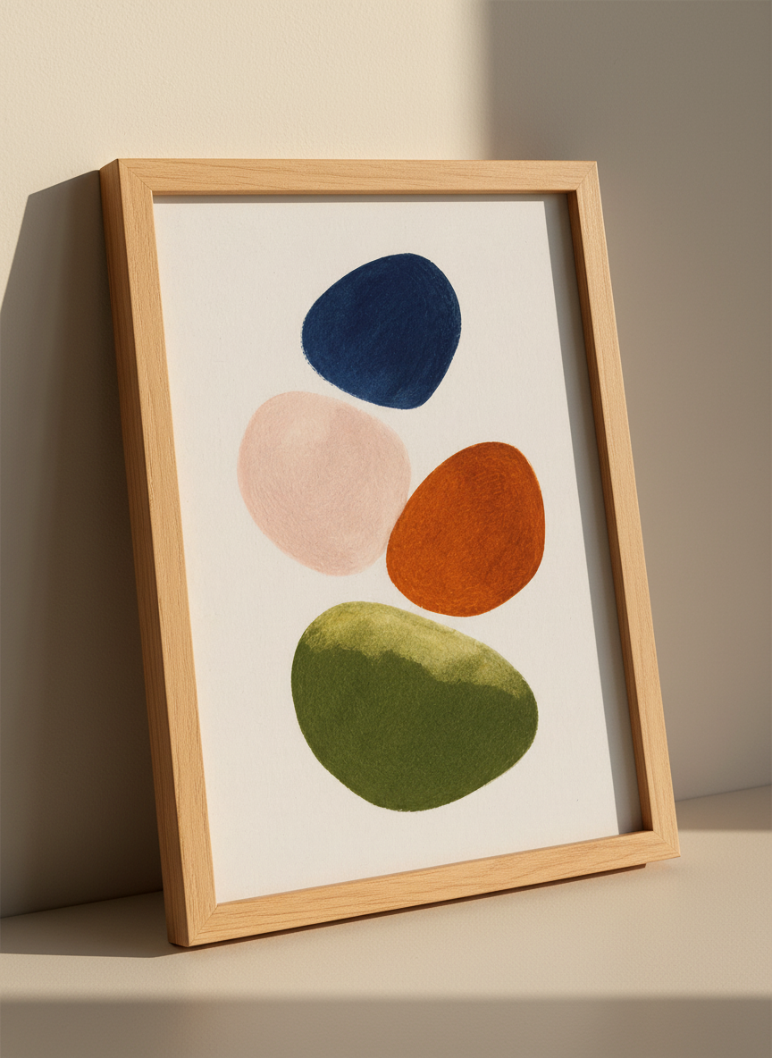 Abstract Geometric Wall Art Print | Mid Century Modern Decor | Minimalist Painting Poster | Blue Peach Green Shapes