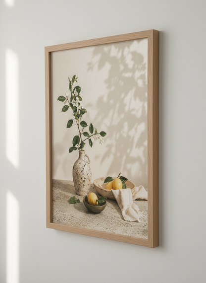 Boho Still Life Wall Art Print | Kitchen Decor | Minimalist Poster | Lemon Citrus Fruit | Botanical Prints | Neutral Home Decor