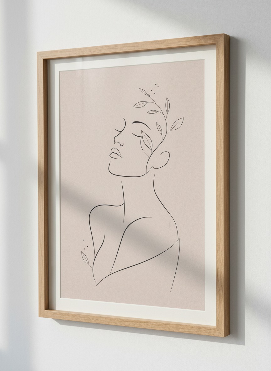 Minimalist Woman Line Art Print | Botanical Home Decor, Aesthetic Feminine Poster
