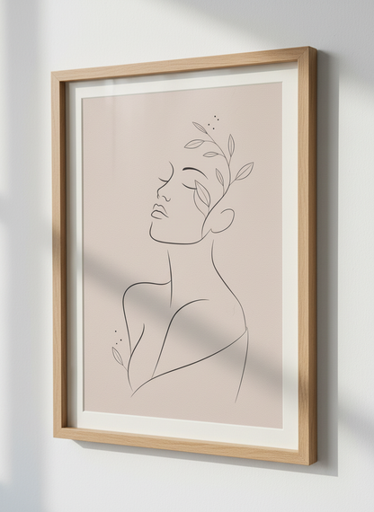 Minimalist Woman Line Art Print | Botanical Home Decor, Aesthetic Feminine Poster