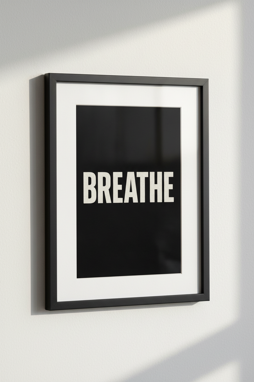 Breathe Wall Art, Minimalist Text Poster Print, Black and White Typography Art, Zen Home Decor, Meditation Gift, Calming Wall Hanging