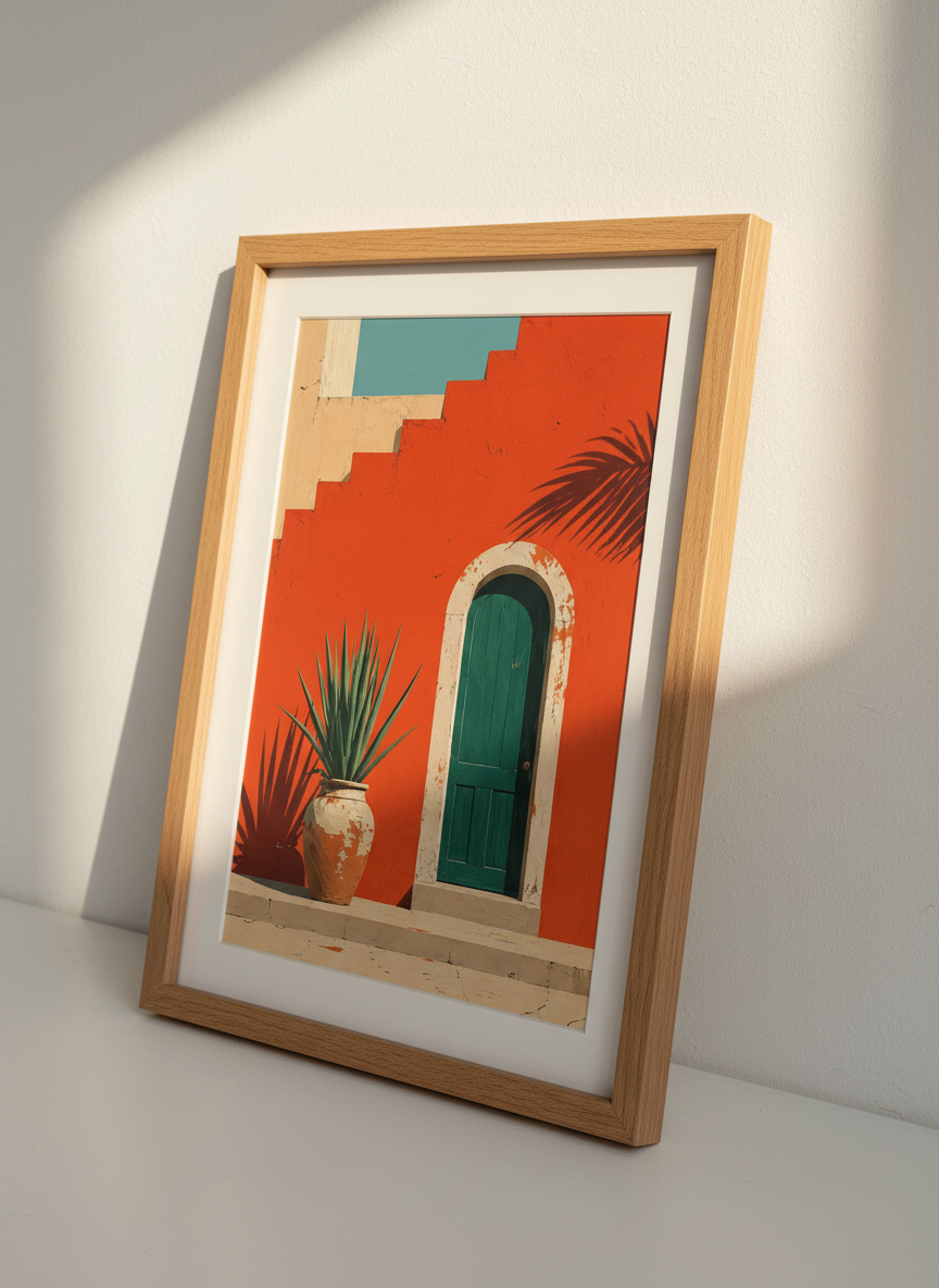 Mexican Adobe Door Art Print | Boho Desert Decor, Southwestern Wall Art &amp; Vibrant Poster