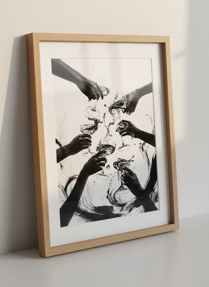 Celebration Toast Wall Art | Black &amp; White Print, Bar Cart Decor, Modern Kitchen Art