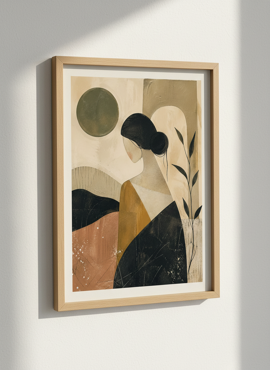 Abstract Woman Art | Boho Beige Terracotta Poster, Living Room Decor