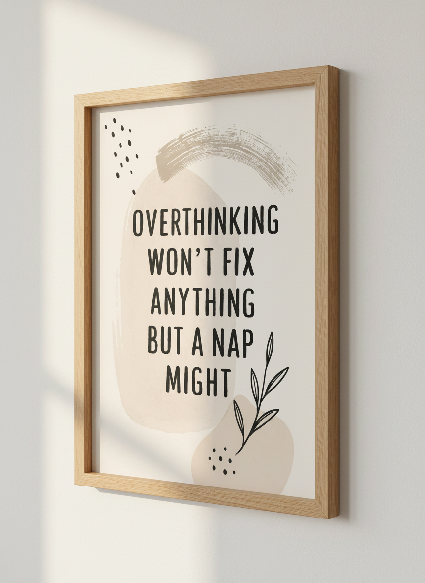 Overthinking Nap Quote Wall Art Print | Boho Neutral Bedroom Decor | Funny Poster