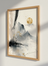 Zen Mountain Landscape Print | Gold Cherry Blossom Wall Art, Japanese Decor