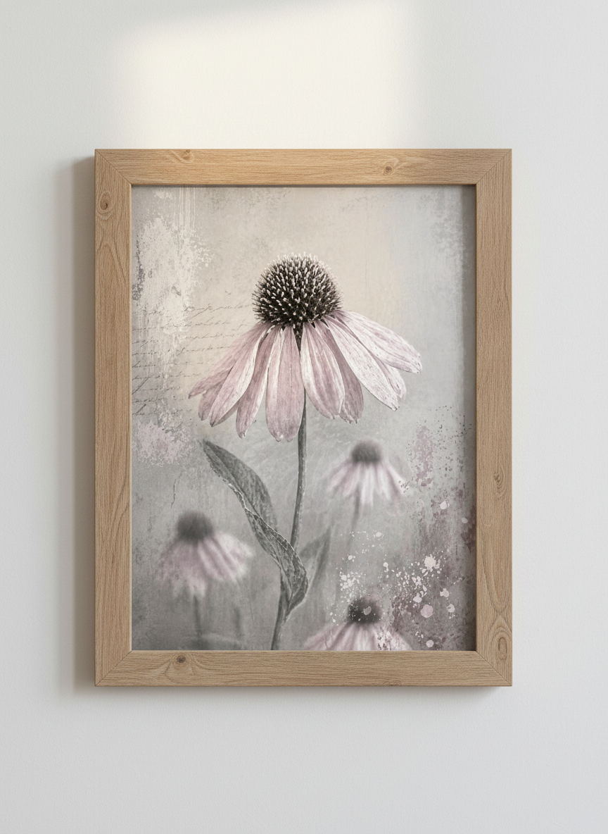 Rustic Echinacea Flower Print | Vintage Floral Wall Art Decor | Shabby Chic Posters