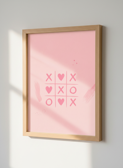 Tic Tac Toe Hearts &amp; XOXO Wall Art Print | Pink Kids Room Decor | Minimalist Poster
