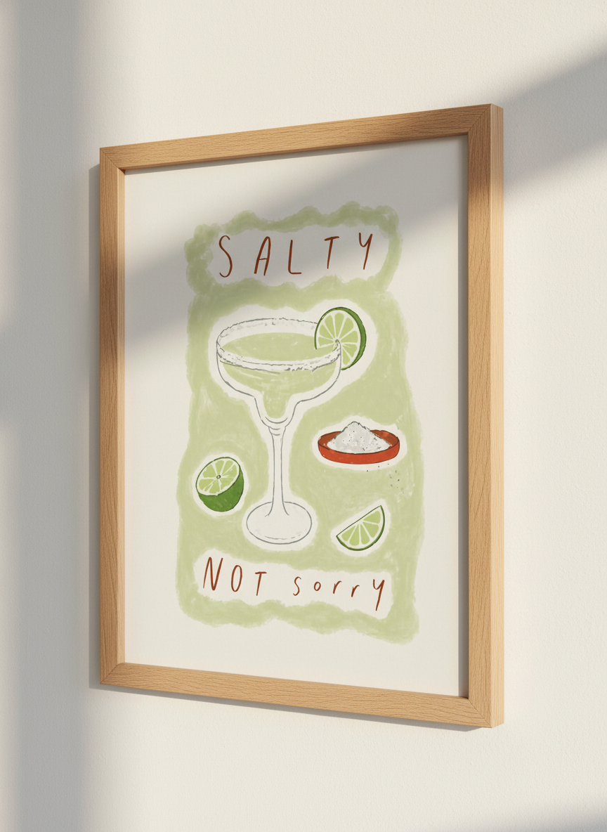 Salty Not Sorry Margarita Wall Art Print | Kitchen Bar Decor | Funny Cocktail Poster | Digital, Unframed, or Framed Print