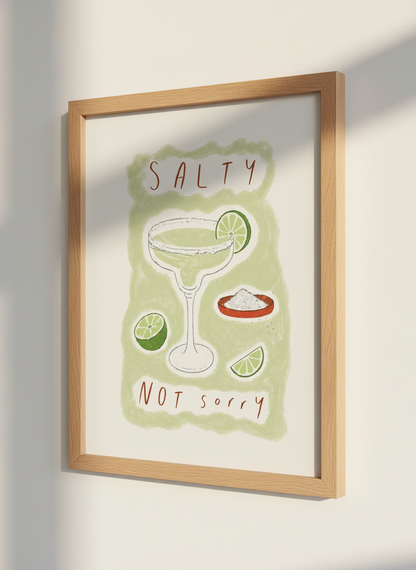 Salty Not Sorry Margarita Wall Art Print | Kitchen Bar Decor | Funny Cocktail Poster | Digital, Unframed, or Framed Print
