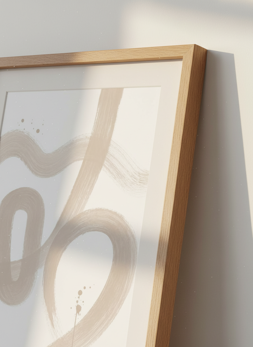 Abstract Lines Wall Art | Neutral Beige Curvy Strokes Print, Minimalist Home Decor