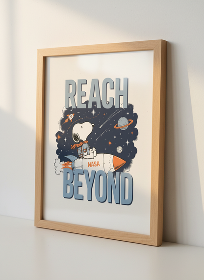 Snoopy NASA Space Rocket Wall Art Print | Kids Room Decor | Inspirational Poster