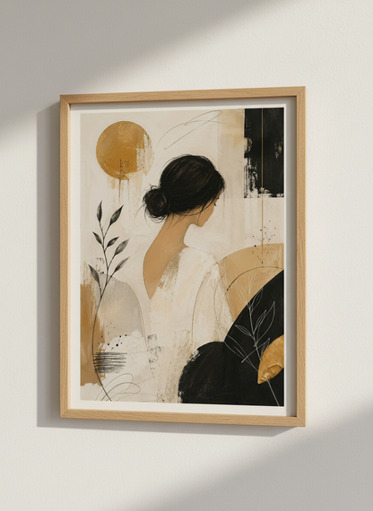 Abstract Woman Hair Bun Wall Art | Minimal Aesthetic Neutral Decor | Modern Figures Print