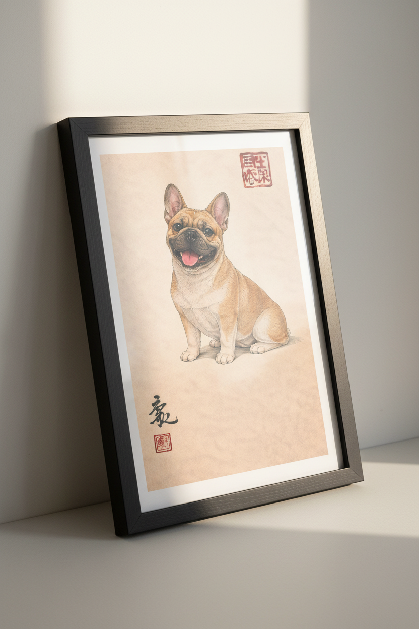 French Bulldog Wall Art Print | Happy Fawn Frenchie Poster | Dog Owner Home Decor | Pet Portrait Animal Art Print