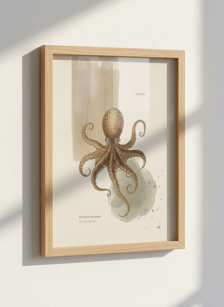 Octopus Wall Art | Vintage Ocean Decor, Nautical Print, Beach House Gift