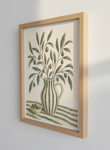 Mediterranean Olive Branch Wall Art Print | Kitchen Decor | Boho Rustic Farmhouse Poster Print | Digital Download