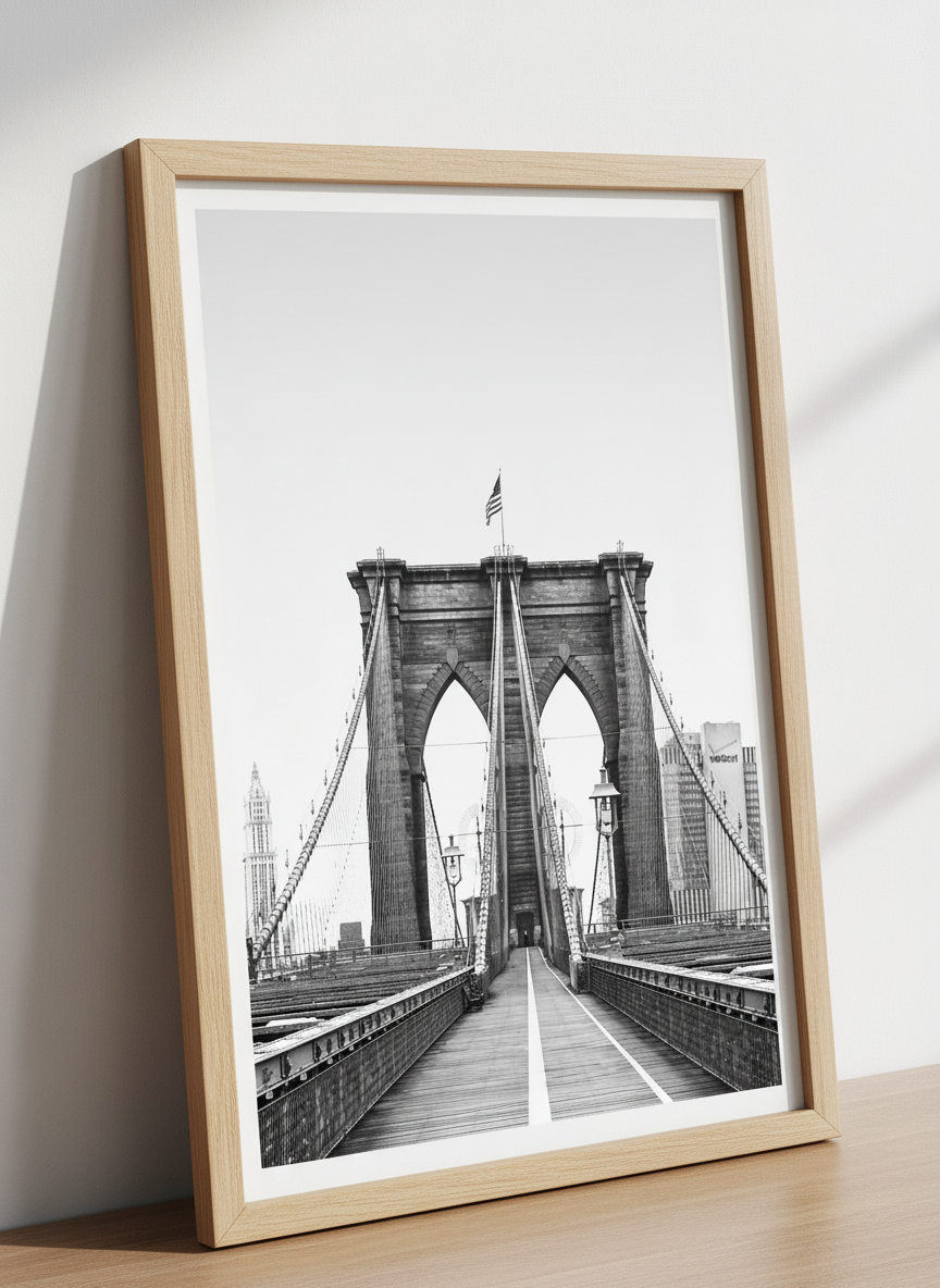 Black and White Brooklyn Bridge Wall Art Print | NYC Skyline Decor | Minimalist Cityscape Poster