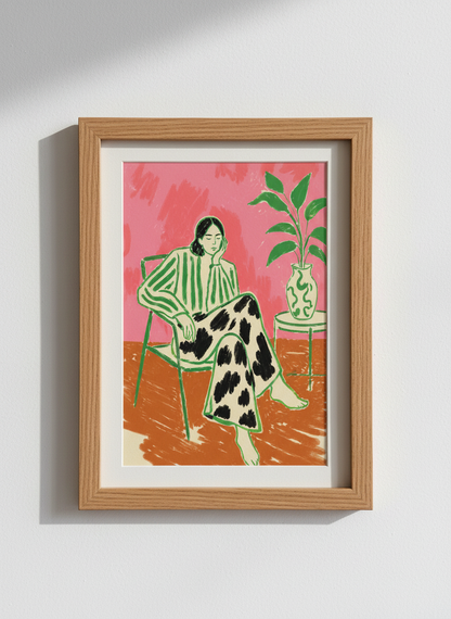 Abstract Figurative Woman Art Print | Bold Pink Green Decor | Eclectic Home Poster | Hand Drawn Wall Art | Modern Female Artwork