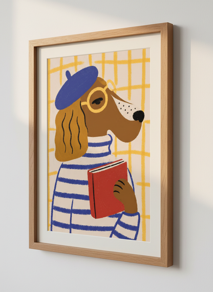 Abstract Dog Wall Art Print | Boho Animal Decor | Kids Room Poster | Mid Century Modern Nursery Art | Pet Lover Gift | French Beret Hound