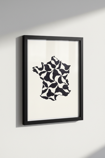 France Map Wall Art Print | Abstract Geometric Black &amp; White Pattern | Modern French Home Decor | Travel Poster