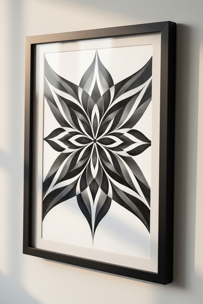 Abstract Geometric Flower Wall Art Print | Black &amp; White Mandala Poster | Modern Minimalist Home Decor | Boho Wall Hanging