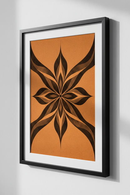 Abstract Floral Mandala Wall Art Print | Orange &amp; Brown Geometric Flower Poster | Modern Boho Home Decor Wall Hanging