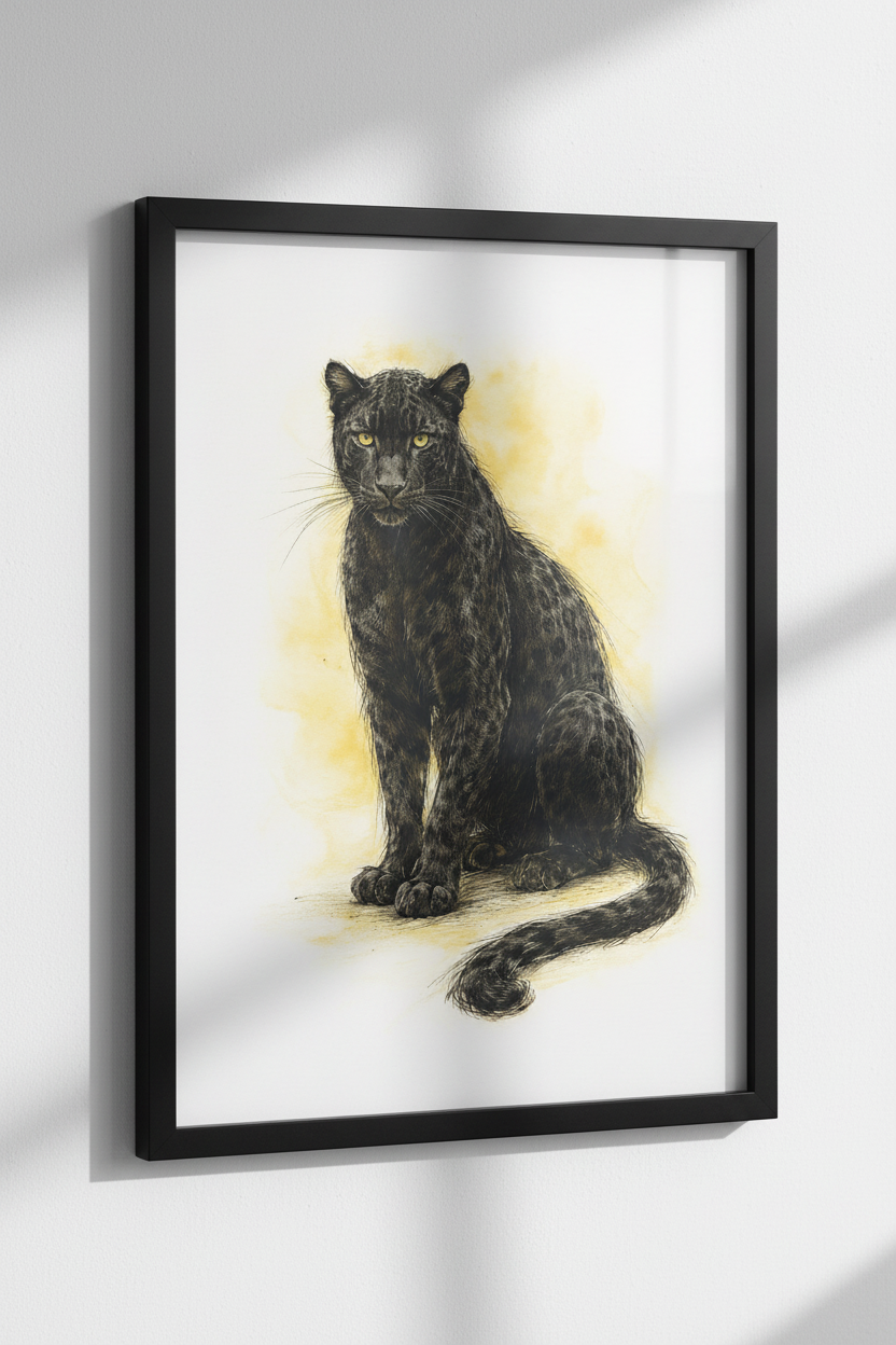 Black Panther Wall Art Print | Majestic Big Cat Portrait | Wildlife Animal Home Decor | Unique Leopard Poster
