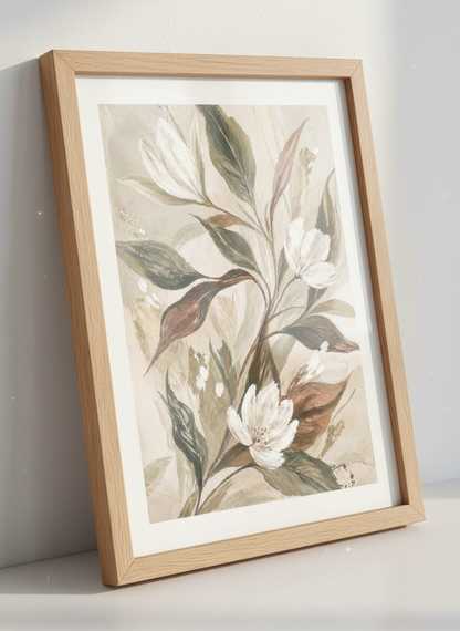 Abstract Floral Wall Art Print | Boho Bedroom Decor | Neutral Botanical Poster
