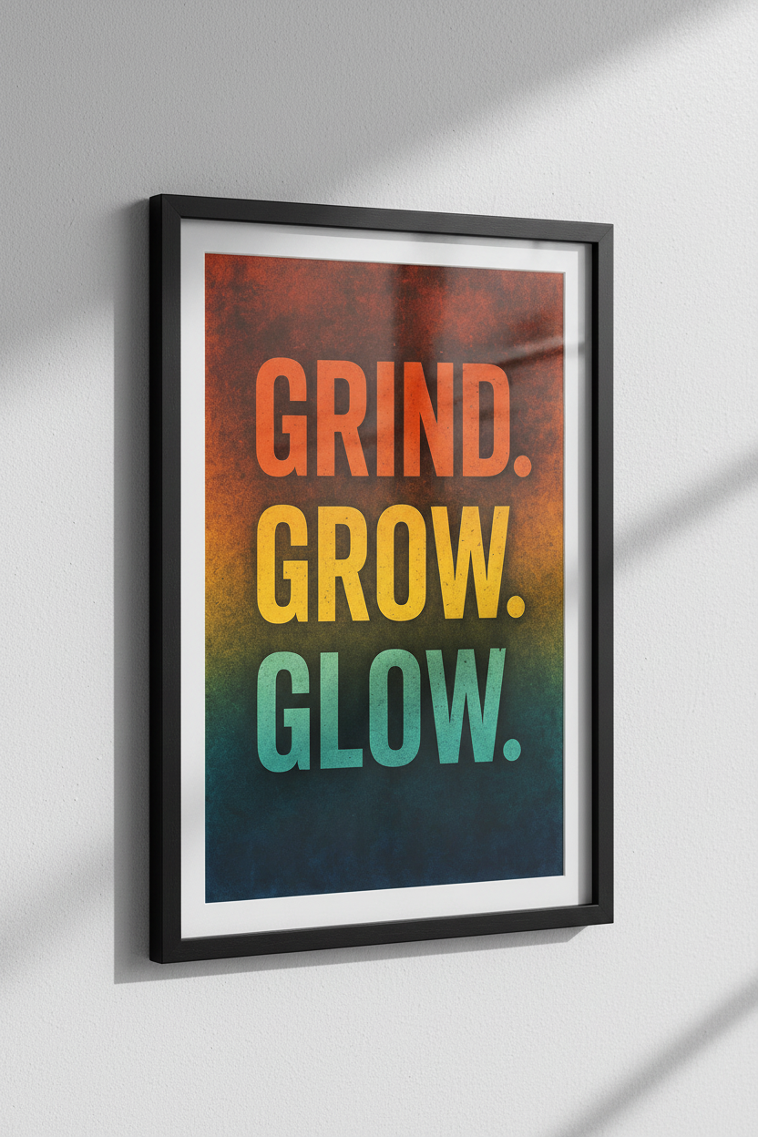Grind Grow Glow Wall Art Print | Motivational Home Decor Poster | Inspirational Office Wall Hanging | Success Life Quote